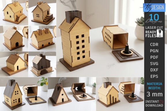 Download House Incense Cone Burner Laser Bundle - House Collection